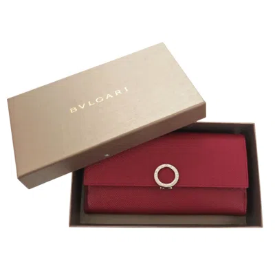 Pre-owned Bvlgari Silver Red Color Leather Long Wallet (bi-fold) ()