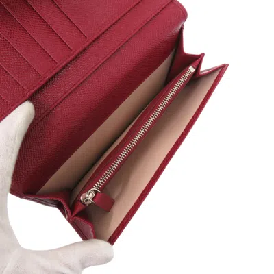 Pre-owned Bvlgari Silver Red Color Leather Long Wallet (bi-fold) ()