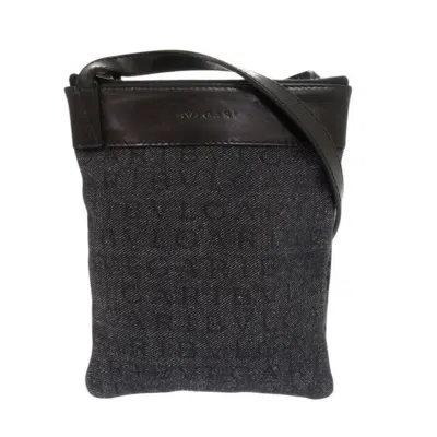 Pre-owned Bvlgari Navy Canvas Leather Pochette Shoulder Bag () In Blue