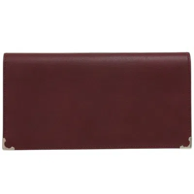 Pre-owned Cartier Bordeaux Red Color Leather Long Wallet (bi-fold) () In Burgundy