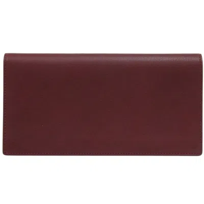 Pre-owned Cartier Bordeaux Red Color Leather Long Wallet (bi-fold) () In Burgundy