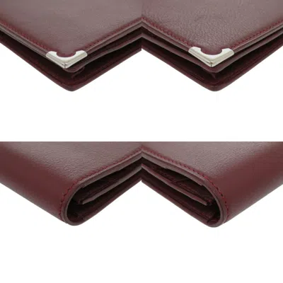 Pre-owned Cartier Bordeaux Red Color Leather Long Wallet (bi-fold) () In Burgundy