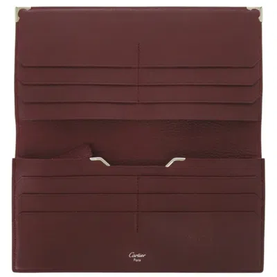 Pre-owned Cartier Bordeaux Red Color Leather Long Wallet (bi-fold) () In Burgundy