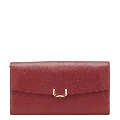 Pre-owned Cartier C De  Red Color Leather Long Wallet (bi-fold) ()