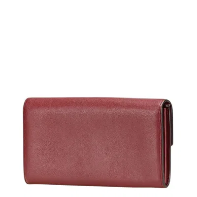 Pre-owned Cartier C De  Red Color Leather Long Wallet (bi-fold) ()