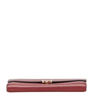 Pre-owned Cartier C De  Red Color Leather Long Wallet (bi-fold) ()