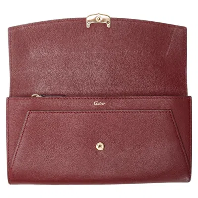Pre-owned Cartier C De  Red Color Leather Long Wallet (bi-fold) ()