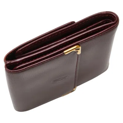 Pre-owned Cartier Must Bordeaux Wine Red Leather Wallet (tri-fold) () In Burgundy
