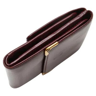 Pre-owned Cartier Must Bordeaux Wine Red Leather Wallet (tri-fold) () In Burgundy