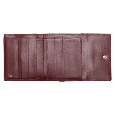 Pre-owned Cartier Must Bordeaux Wine Red Leather Wallet (tri-fold) () In Burgundy