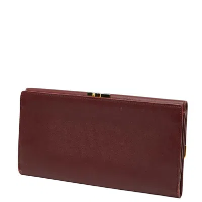 Pre-owned Cartier Must Wine Red Leather Long Wallet (bi-fold) () In Burgundy