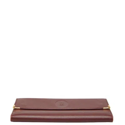 Pre-owned Cartier Must Wine Red Leather Long Wallet (bi-fold) () In Burgundy