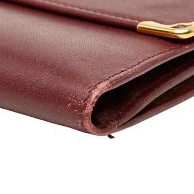 Pre-owned Cartier Must Wine Red Leather Long Wallet (bi-fold) () In Burgundy