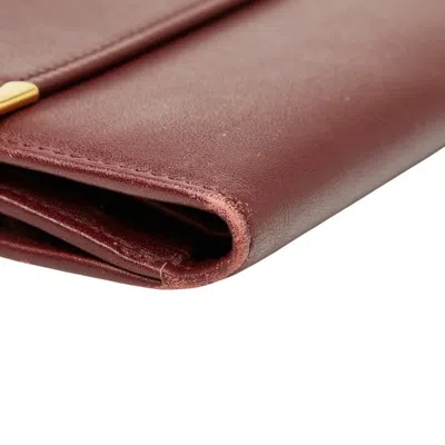 Pre-owned Cartier Must Wine Red Leather Long Wallet (bi-fold) () In Burgundy