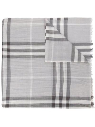 Burberry Giant Check Wool & Silk Gauze Scarf In Natural White