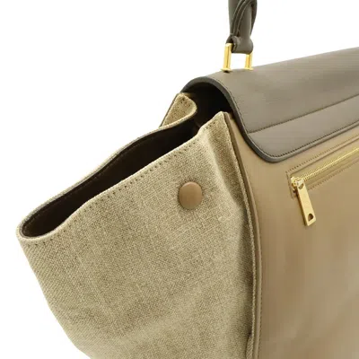Pre-owned Celine Beige Gray Leather Canvas Handbag Shoulder Bag ()
