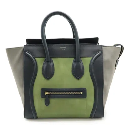 Pre-owned Celine Black Gray Green Leather Suede Handbag Tote Bag ()