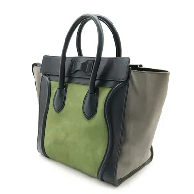 Pre-owned Celine Black Gray Green Leather Suede Handbag Tote Bag ()