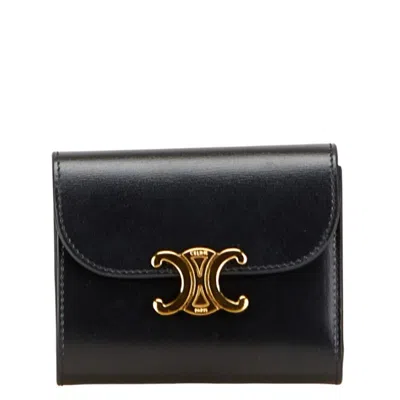 Pre-owned Celine Black Leather Wallet (tri-fold) ()