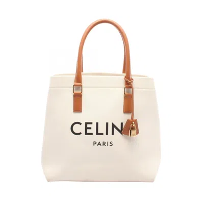 Pre-owned Celine Brown White Canvas Leather Tote Bag () In Multi