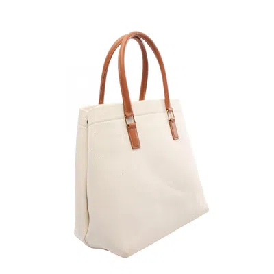 Pre-owned Celine Brown White Canvas Leather Tote Bag () In Multi