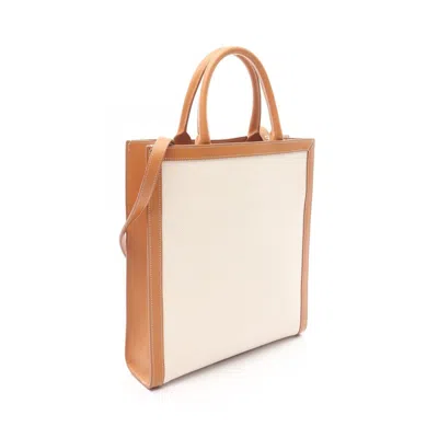 Pre-owned Celine Brown White Canvas Leather Tote Bag () In Multi