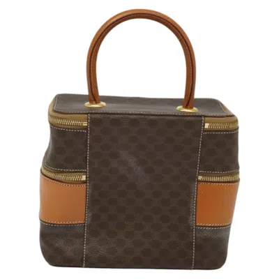 Pre-owned Celine Vintage Double Zip Vanity Case Macadam Coated Canvas Brown Canvas Handbag ()