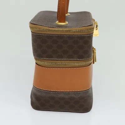 Pre-owned Celine Vintage Double Zip Vanity Case Macadam Coated Canvas Brown Canvas Handbag ()