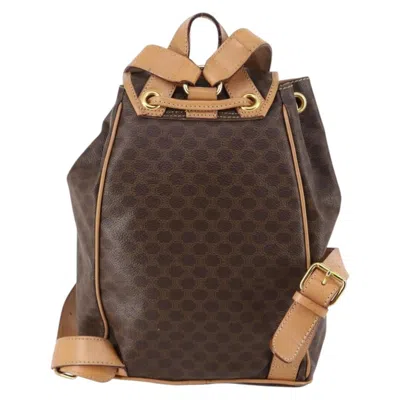 Pre-owned Celine Vintage Drawstring Flap Backpack Macadam Coated Canvas Brown Canvas Backpack Bag ()