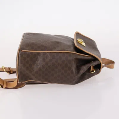 Pre-owned Celine Vintage Drawstring Flap Backpack Macadam Coated Canvas Brown Canvas Backpack Bag ()