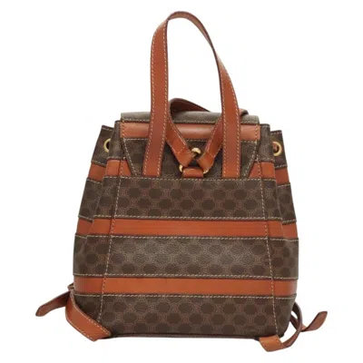 Pre-owned Celine Vintage Drawstring Flap Backpack Macadam Coated Canvas Brown Canvas Backpack Bag ()