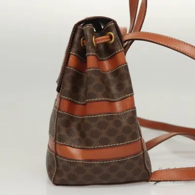 Pre-owned Celine Vintage Drawstring Flap Backpack Macadam Coated Canvas Brown Canvas Backpack Bag ()