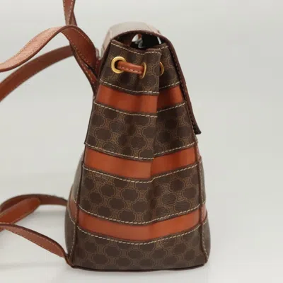 Pre-owned Celine Vintage Drawstring Flap Backpack Macadam Coated Canvas Brown Canvas Backpack Bag ()