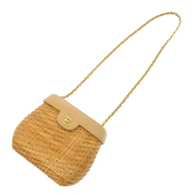 Pre-owned Chanel Beige Straw Leather Shoulder Bag () In Sand