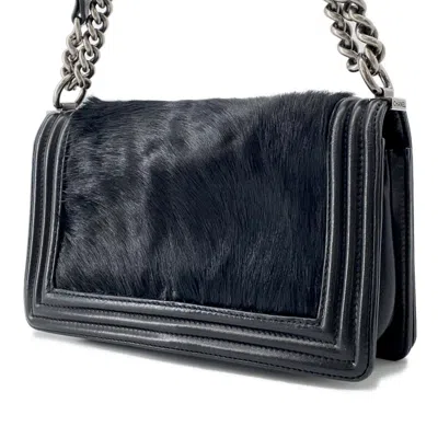 Pre-owned Chanel Black Leather Fur Shoulder Bag ()