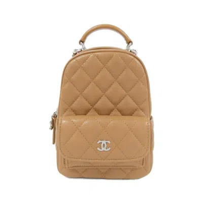 Pre-owned Chanel Dark Beige Grained Calfskin Backpack () In Brown