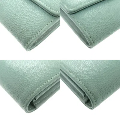 Pre-owned Chanel Green Grained Calfskin Long Wallet (bi-fold) ()