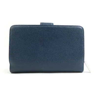 Pre-owned Chanel Navy Grained Calfskin Wallet (bi-fold) () In Blue