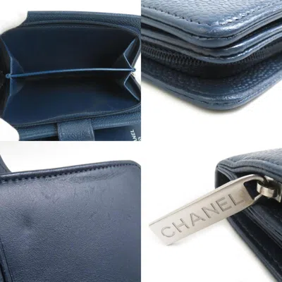 Pre-owned Chanel Navy Grained Calfskin Wallet (bi-fold) () In Blue