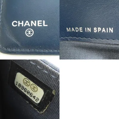 Pre-owned Chanel Navy Grained Calfskin Wallet (bi-fold) () In Blue