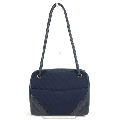 Pre-owned Chanel Navy Leather Jersey Shoulder Bag () In Blue