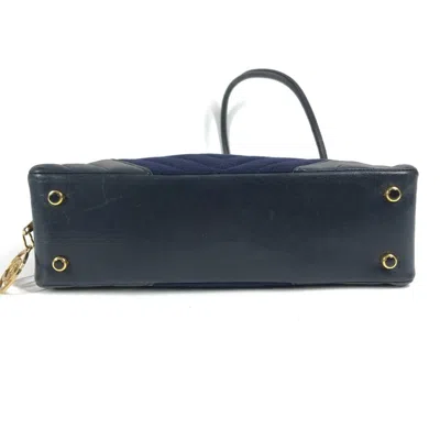 Pre-owned Chanel Navy Leather Jersey Shoulder Bag () In Blue
