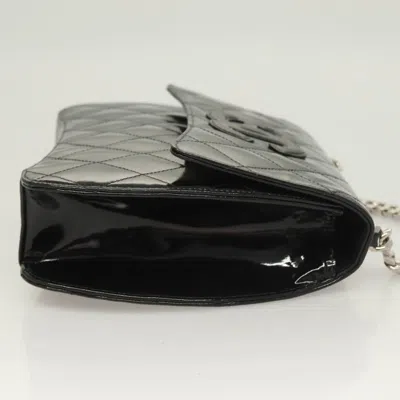 Pre-owned Chanel Vintage Id Bracelet Flap Bag Quilted Patent Black Patent_leather Handbag ()