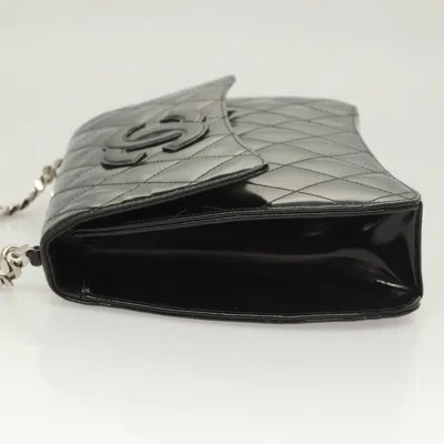 Pre-owned Chanel Vintage Id Bracelet Flap Bag Quilted Patent Black Patent_leather Handbag ()