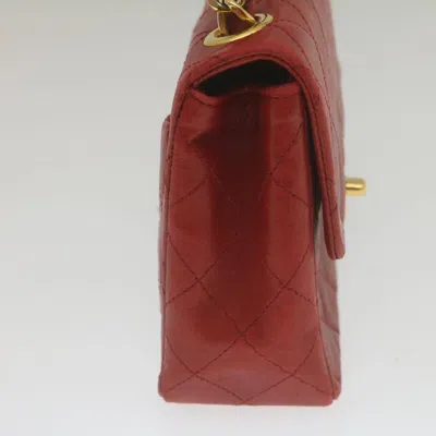 Pre-owned Chanel Vintage Square Chain Handle Flap Bag Quilted Lambskin Red Leather Handbag ()