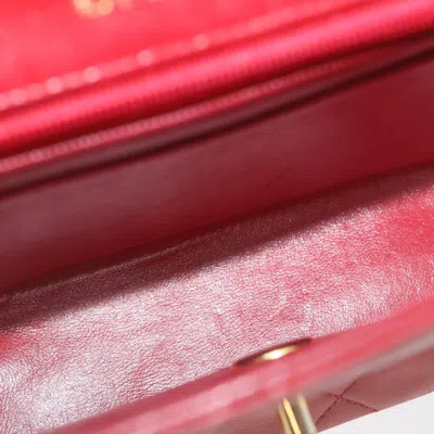Pre-owned Chanel Vintage Square Chain Handle Flap Bag Quilted Lambskin Red Leather Handbag ()