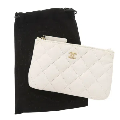 Pre-owned Chanel White Grained Calfskin Coin Purse/coin Case ()