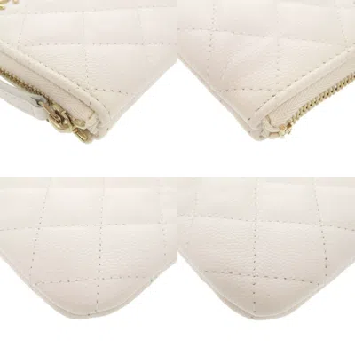 Pre-owned Chanel White Grained Calfskin Coin Purse/coin Case ()