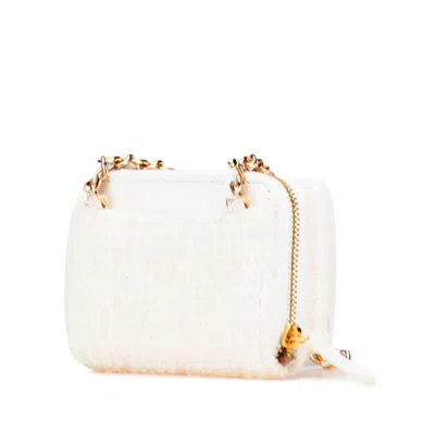 Pre-owned Chanel White Tweed Leather Chain/shoulder Wallet ()