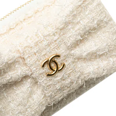 Pre-owned Chanel White Tweed Leather Chain/shoulder Wallet ()